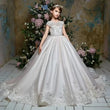 Birthday Party Pageant Banquet Princess Gowns Flower Girl Dresses White Satin Patterned Embroidery With Lace Hem For Wedding