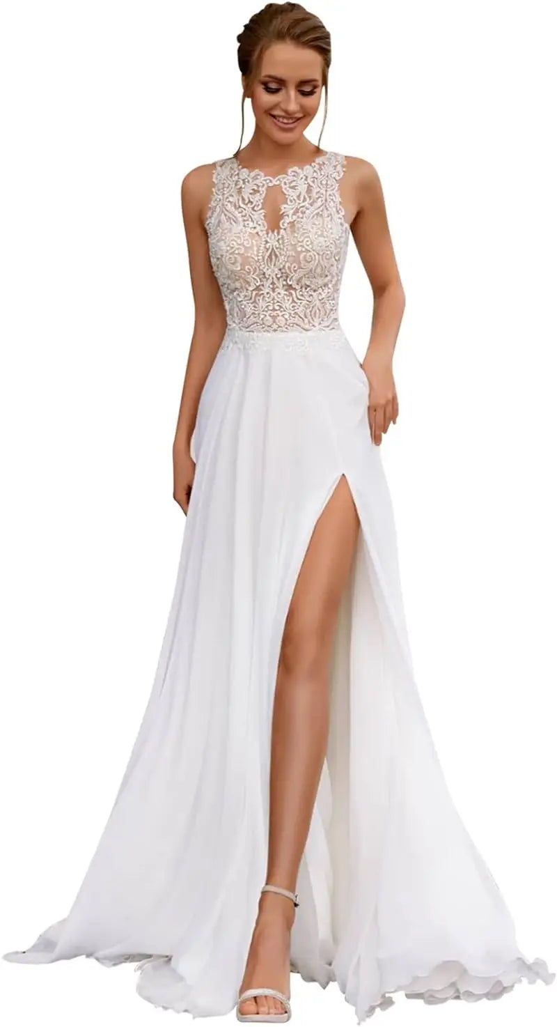 Vestidos de novia con apliques de encaje para novia 2025, vestidos de novia para bodas en la playa para mujeres, vestido de novia de talla grande 