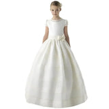 Vintage Ivory Satin Pearls Top With Bow For Wedding Birthday Party Princess Baptism Gowns Customized Flower Girls Dresses