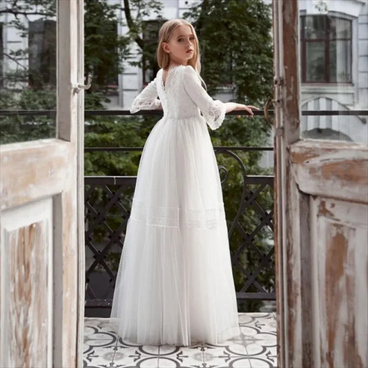 Vestidos de primera comunión para fiesta de cumpleaños, personalizados, blancos, para niña de las flores, para desfile, para boda, con volantes y cuentas. 