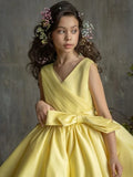 Pink Tulle Satin With Bow Sleeveless For Wedding Birthday Party Banquet First Communion Gowns Flower Girl Dresses