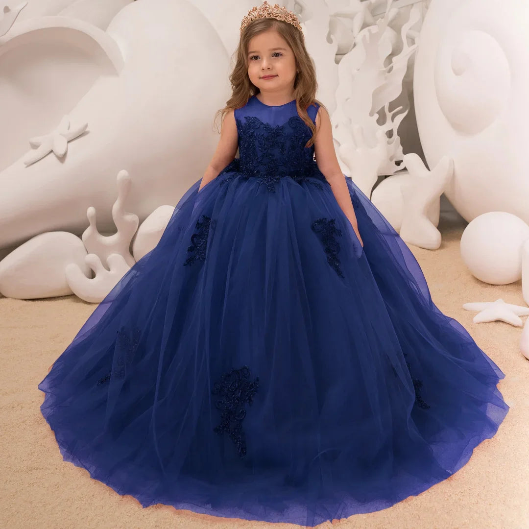 Burgundy Tulle Puffy Floral Appliques Sleeveless For Wedding Party Birthday Banquet Princess Gown Customized Flower Girl Dresse