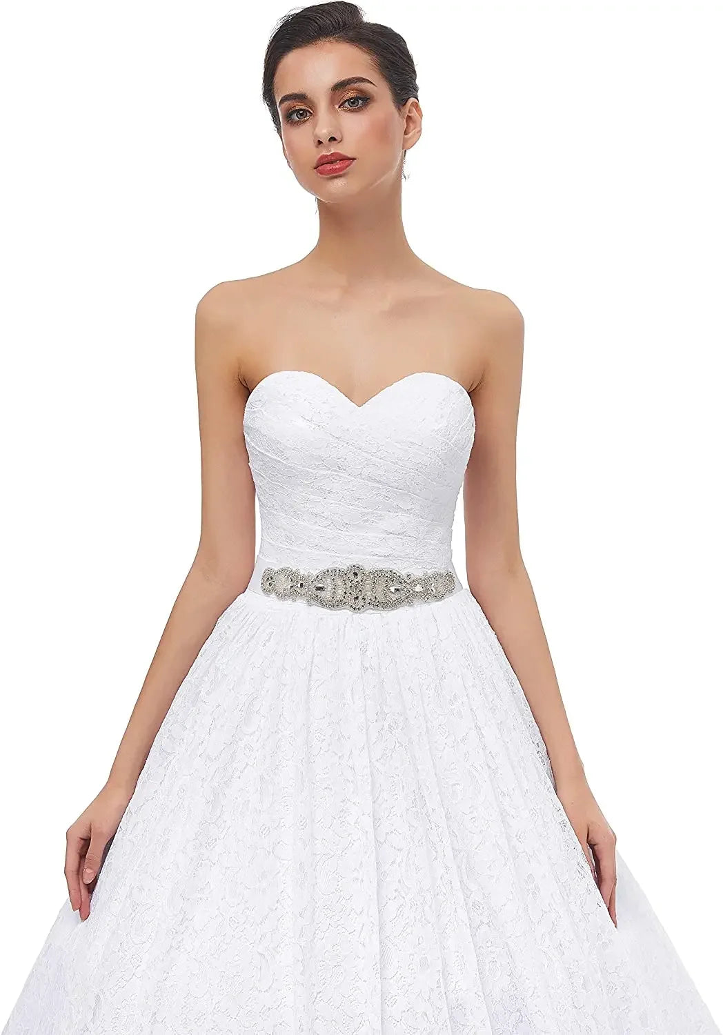 Vestido de novia de encaje con pedrería para mujer de Likedpage, vestido de novia de encaje, vestido elegante, vestido de novia sencillo de lujo. 