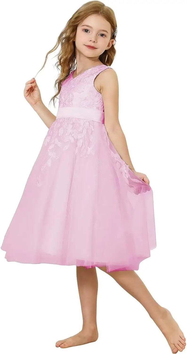 Lace Flower Girl Dresses for Wedding Kids Puffy Tulle Communion Dress Pageant Party Prom Ball Gowns with Bow Knot