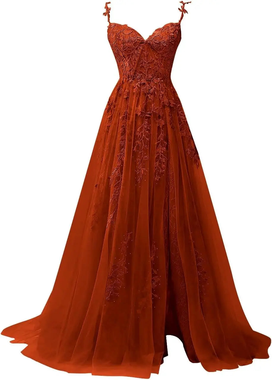 Vestidos de fiesta con apliques de encaje hechos a medida para adolescentes, vestidos largos de tul con abertura, vestidos de noche formales, vestidos de fiesta de boda 