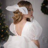 Vestidos de organza blanca de tul con lazo y manga corta para bodas, cumpleaños, bailes, banquetes, comuniones, personalizados. 