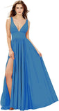 Elegant Women's Long Chiffon Bridesmaid Dresses Deep V-Neck Sleeveless Slit Formal Evening Party Gowns prom dresses
