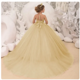 Vestido de princesa con mangas largas y apliques para bodas, de 2 a 14 años, personalizado, sencillo, para niñas de las flores. 