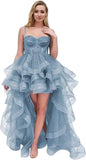 Vestido de fiesta corto de tul con tirantes finos y volantes 2025, vestidos de fiesta altos y bajos para adolescentes, vestido de graduación 