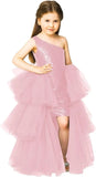 One Shoulder Sequin Pagent Dresses Girls Tulle Ball Gown Layered High Low Flower Girl Dress for Wedding princess dress