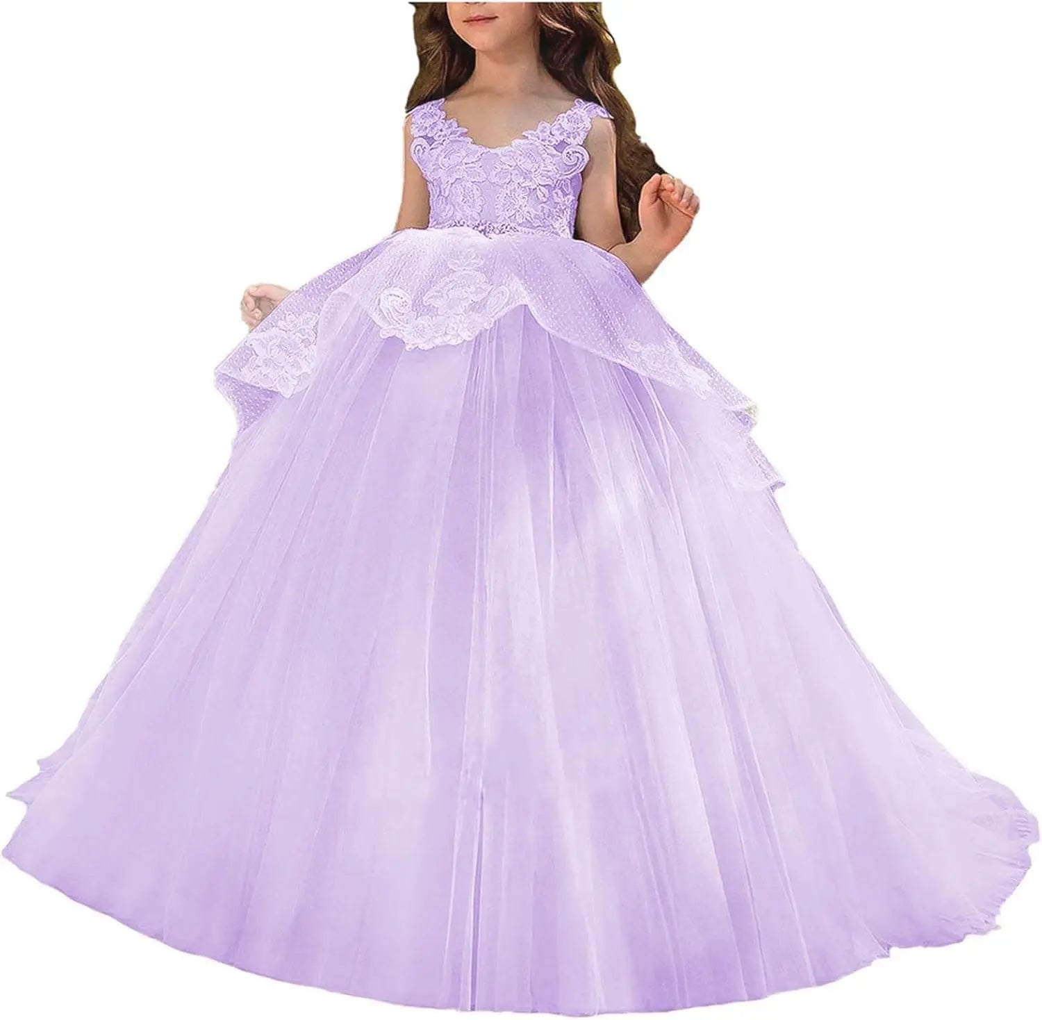 Vestido de niña de flores de tul con apliques de princesa, falda de tul abullonada, vestidos sin mangas para desfiles infantiles, vestidos de baile 