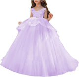 Vestido de niña de flores de tul con apliques de princesa, falda de tul abullonada, vestidos sin mangas para desfiles infantiles, vestidos de baile 