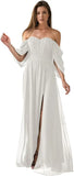 Vestido de dama de honor de talla grande con hombros descubiertos, de gasa, formal, con abertura, elegante, para invitada de boda 