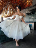 Vestidos de novia cortos de playa de tul con encaje, vestido de novia sencillo, vestido de novia blanco para mujer 2025 