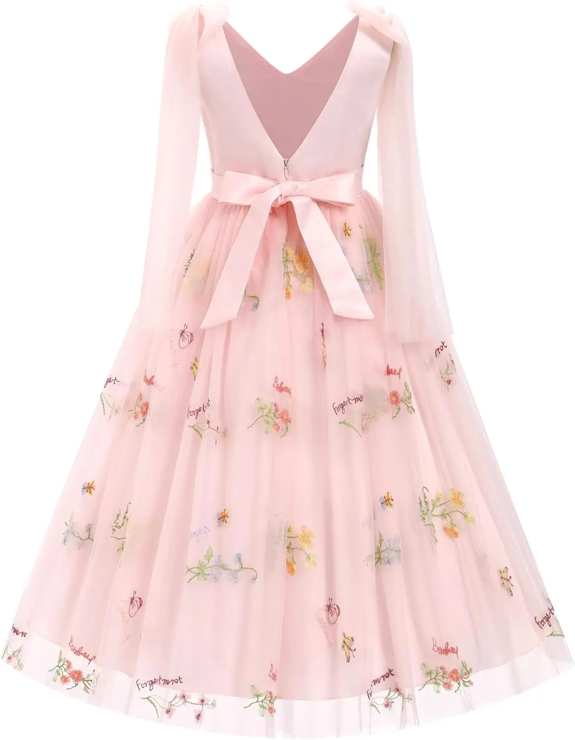 Flower Girl Maxi Dress Wedding Formal Bridesmaid Floral Embroidered Tulle Skirt Princess Pageant First Communion Gown