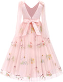 Flower Girl Maxi Dress Wedding Formal Bridesmaid Floral Embroidered Tulle Skirt Princess Pageant First Communion Gown