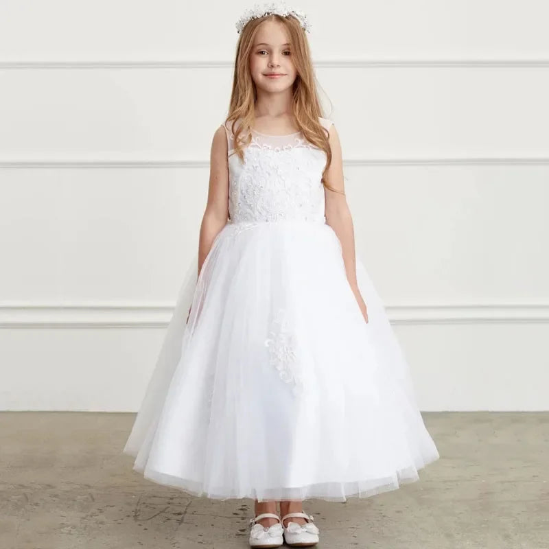 Estampado de flores azul cielo con cinta sin mangas para bodas, fiestas de cumpleaños, banquetes, vestidos de princesa, vestidos de niña de las flores personalizados 