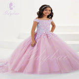 Vestido de primera comunión con apliques de encaje para niña de las flores, para boda, tul, lentejuelas, hinchado, elegante, para cumpleaños infantil. 