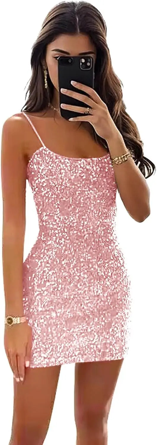 Women's Sparkly Sequin Homecoming Dresses for Teens Spaghetti Strap Tight Short Corset Prom Dresses formal dress  evening gown