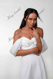 Minimalistisches Crepe A-Linie Brautkleid Schulterfrei Brautkleid Organza Schleppe Rock Individuelles Brautkleid 