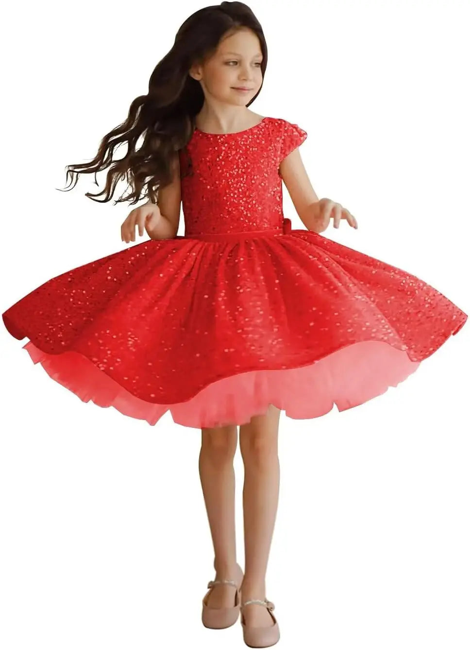 Tutu Festzugskleider Pailletten Blumenmädchenkleid Kurzes Prinzessinnenkleid Ballkleid Blumenmädchenkleider für Hochzeiten 