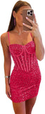 Vestidos de fiesta ajustados y cortos con lentejuelas brillantes para adolescentes, escote corazón y cuentas, vestidos de cóctel, vestidos de fiesta 