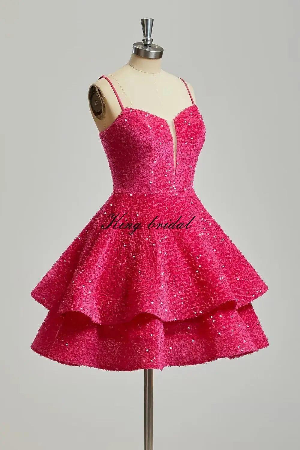 Vestidos de fiesta cortos con lentejuelas brillantes para adolescentes, de Pretty Girls Club, 2025, con tirantes finos, minivestido de cóctel formal con capas 