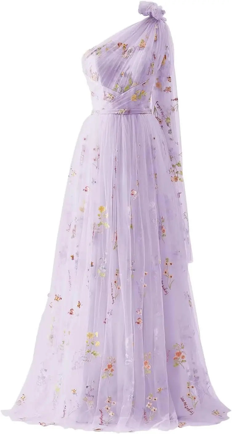 Vestidos de fiesta de tul para mujer con bordado de flores, corte A, largo hasta el suelo, vestidos formales de noche para fiesta 