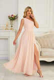 Women's One Shoulder Bridesmaid Dresses for Wedding Chiffon Side Split Reched Formal Evening Dress Sleeveless