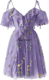 Flower Embroidery Tulle Short Homecoming Dresses for Teens 2026 Mini Spaghetti Straps Formal Prom Party Gown Junior Bridesmaid