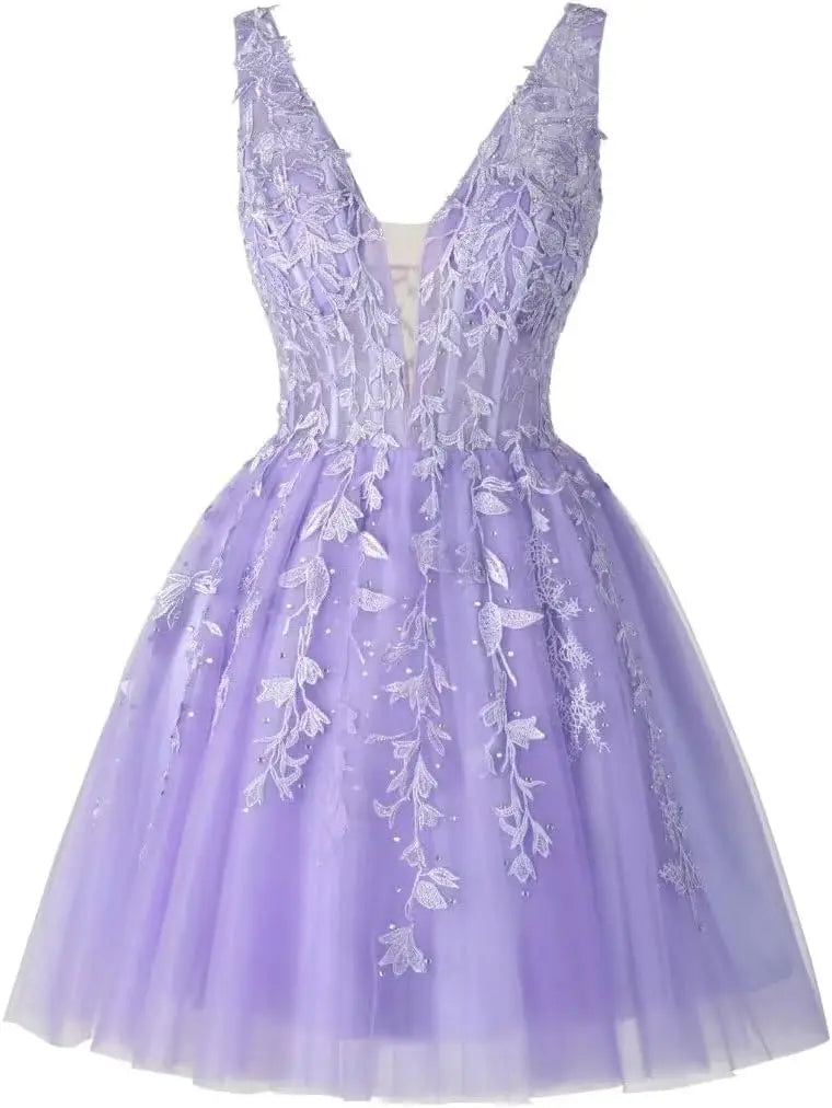 V Neck Short Homecoming Dresses for Teens Lace Tulle Prom Dress Cocktail Party Dress short prom dress  party dresses