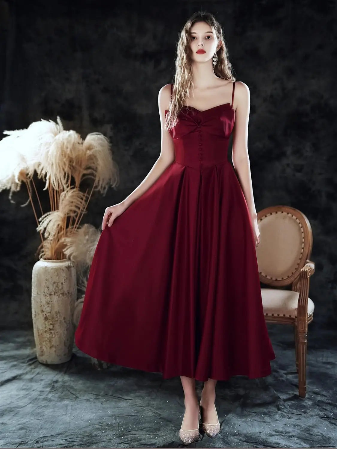 New Satin Medium Long Spaghetti Strap Dress for Special Occasions Prom Bridesmaid Dress for Women's Dress Party