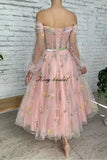 Bridesmaid Dress Long Sleeve Flower Embroidery Lace Tulle Prom Dresses for Women A Line Fairy Maxi Formal Evening Party Gowns