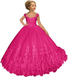 Flower Girl Dress for Weeding Tulle Pageant Dress Lace Appliques Princess Long Ball Gowns for Girls girls dresses for wedding