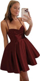 Spaghetti Straps Satin Homecoming Dresses for Women Short Halter Formal Prom Dresses with Pockets Graduation Mini Dress