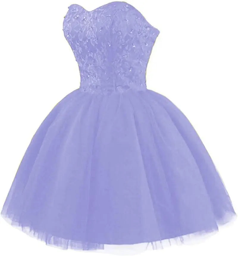 Strapless Short Tulle Homecoming Dresses for Teens Lace Prom Dresses for Women Beaded A Line Party Cocktail Dresses