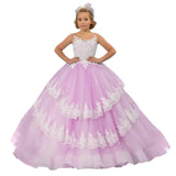 Vestido de princesa para banquete de fiesta de cumpleaños, personalizado, para niña de las flores, con apliques de encaje azul cielo y blanco, escalonado, sin mangas, para boda 