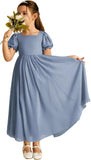 Long Chiffon Junior Bridesmaid Dresses for Wedding with Sleeve Formal Flower Girl Dress for Teens princess dress