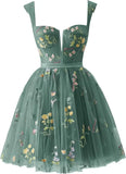 Flower Embroidery Short Tulle Homecoming Dresses for Teens Corset Mini Prom Dress Fairy Formal Party Gown Junior Bridesmaid Gown