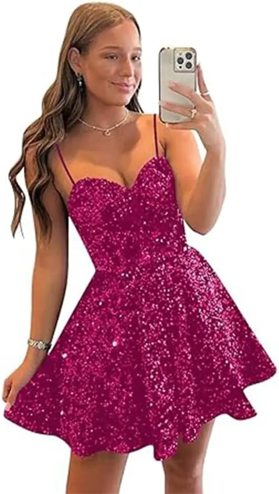 Tiered Sequin Homecoming Dresses Short for Teens 2025 Spaghetti Straps A-Line Prom Dress mini dress  party dresses