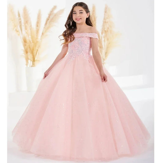 Birthday Party Banquet Holy Communion Gowns Flower Girl Dresses Light Pink Tulle Sequin Appliques Sleeveless For Wedding