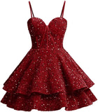 Vestidos de fiesta de graduación con lentejuelas brillantes para adolescentes, tirantes finos, corsé, vestido de cóctel con capas brillantes 