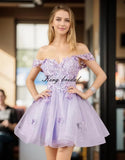 Glitter Tulle Appliques Homecoming Dresses for Teens Beaded Off Shoulder Short Prom Dresses Lace Cocktail Mini Dress Club Gowns
