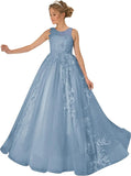 Princess Dress Tulle Lace Flower Girl Dress for Wedding Applique Princess Pageant Dress Long Party Ball Gown with Cape Sleeves