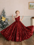 Vestido de princesa con lentejuelas abullonadas color burdeos, de un solo hombro, para bodas, fiestas de cumpleaños, banquetes, vestidos de niña de las flores, vestido de princesa 