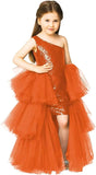 One Shoulder Sequin Pagent Dresses Girls Tulle Ball Gown Layered High Low Flower Girl Dress for Wedding princess dress