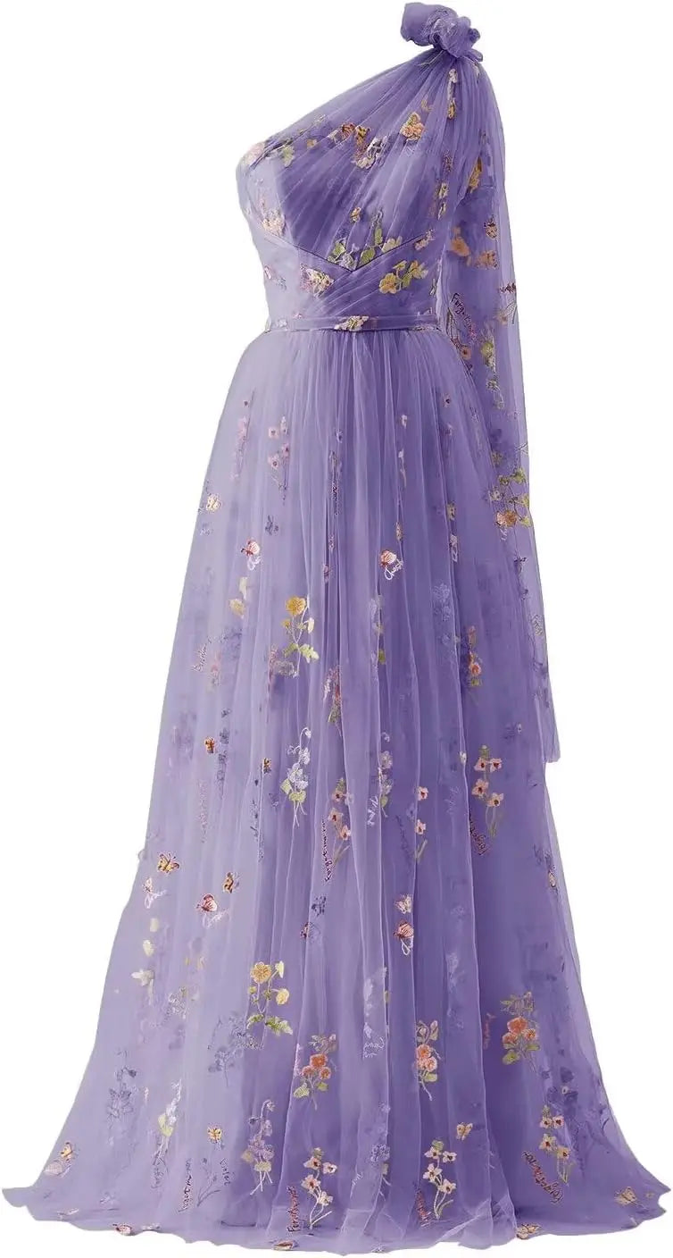 Vestidos de fiesta de tul para mujer con bordado de flores, corte A, largo hasta el suelo, vestidos formales de noche para fiesta 