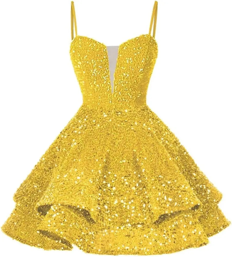 Kurzes Pailletten-Heimkehrkleid für Teenager, funkelnde Ballkleider, Sweet 16-Fotoshooting, Cocktailkleider, Minikleid, Partykleider 