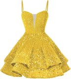 Kurzes Pailletten-Heimkehrkleid für Teenager, funkelnde Ballkleider, Sweet 16-Fotoshooting, Cocktailkleider, Minikleid, Partykleider 