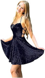Vestidos de fiesta formales con cuello halter y lentejuelas para mujer, cortos, sin espalda, con lentejuelas azules, para cóctel 